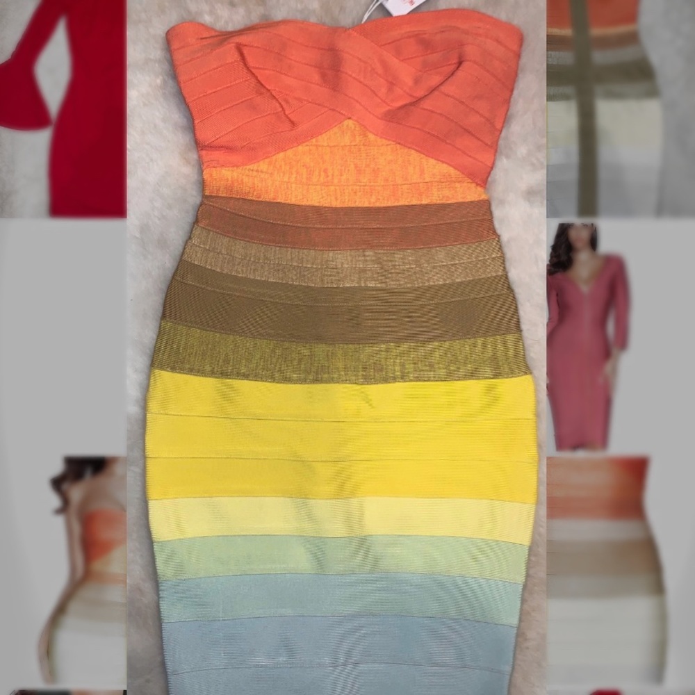 Meilun rainbow sunset bodycon bandage dress